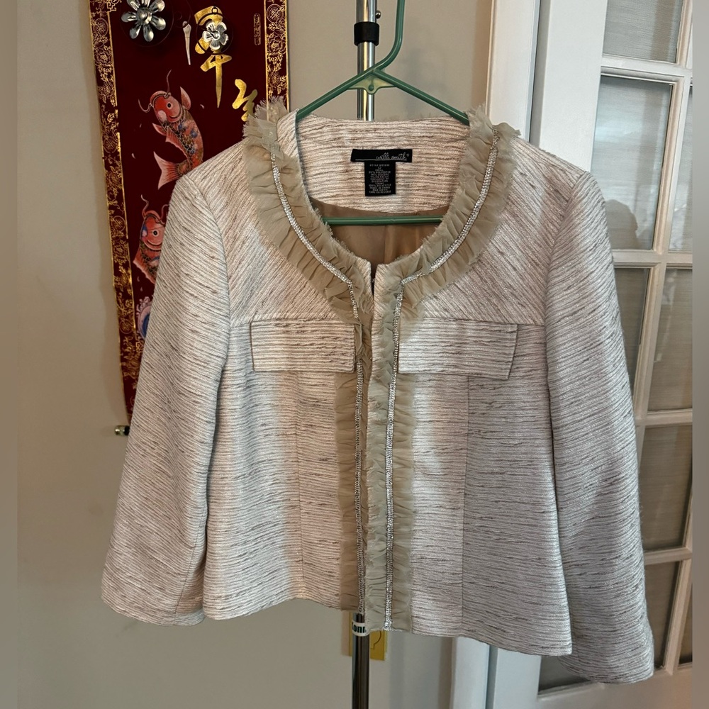 Willi Smith crop jacket with metallic and lace